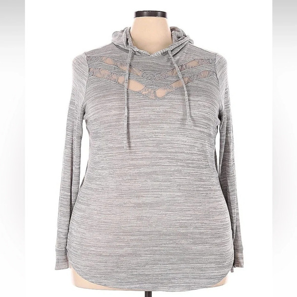 Torrid Light Grey Super Soft Plush Lace Inset Hoodie Plus Size 2X - Picture 2 of 6